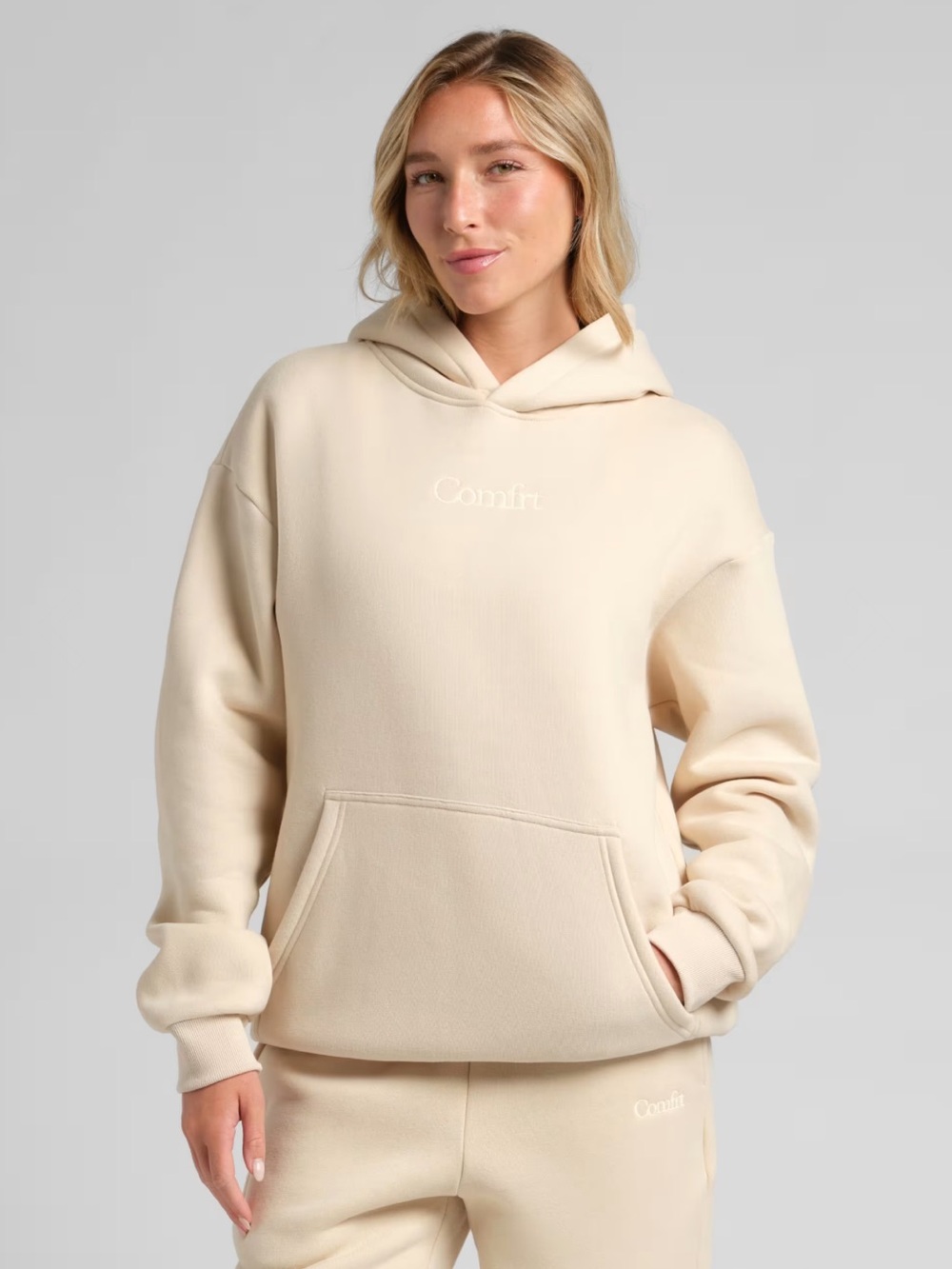 COMFRT UNISEX IVORY CREAM SWEAT SET HOODIE & PANTS S